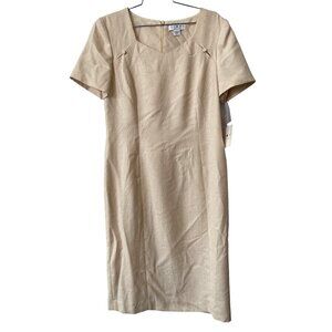 Vintage 90s Shomi Sheath Dress Size 10 Short Knee Length Beige Deadstock NEW